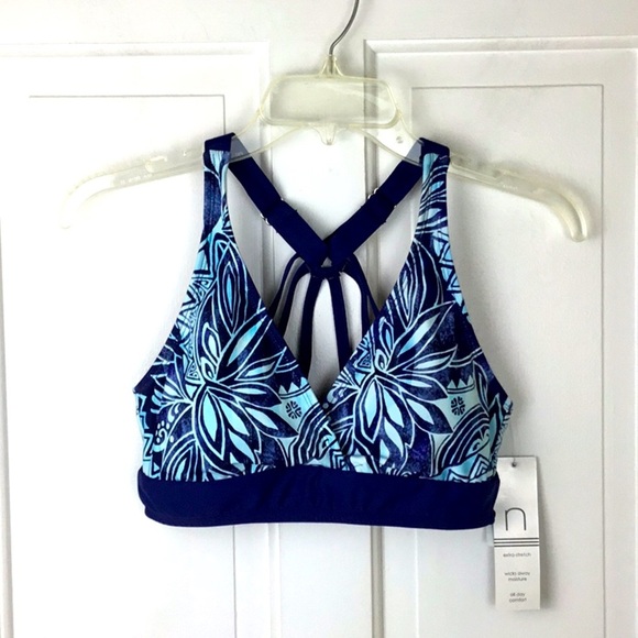 Womens Floral Sports Bra Blue Strappy back Size S NWT - Picture 1 of 7